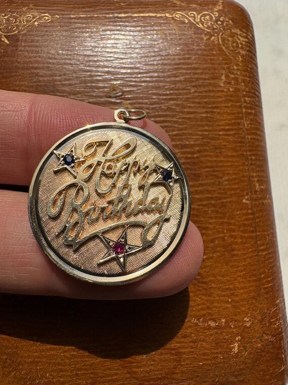 Vintage 14K 585 Yellow Gold Happy Birthday Pendant Dankner View 3