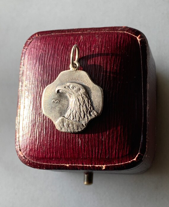Antique Silver Eagle Bird Medal Converted Pendant… - image 4