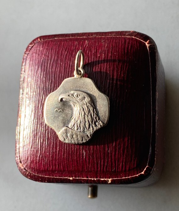 Antique Silver Eagle Bird Medal Converted Pendant… - image 5