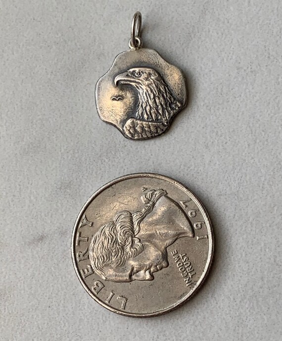 Antique Silver Eagle Bird Medal Converted Pendant… - image 8
