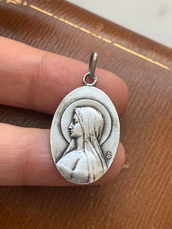 Antique Sterling Silver 925 Virgin Mary Pendant F… - image 4