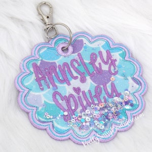 Personalized Fabric bag tag, Name tag, Mermaid Monogrammed tag, Bookbag name tag, Glitter shaker name tag, Backpack tag, Luggage, Lunchbox,