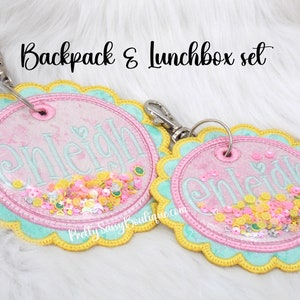Personalized Fabric bag tag, Name tag, Embroidered name tag, Bookbag name tag, Glitter shaker name tag, Backpack tag, Luggage, Lunch box,