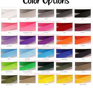 Puede incluir: Una tabla con 24 opciones de cinta de diferentes colores. Los colores incluyen blanco, gris, plata, peltre, negro, rosa, rosa chicle, rosa intenso, rojo, granate, lavanda, morado, ultravioleta, mandarina, naranja, azul, azul cielo, turquesa, azul rey, azul marino, verde manzana, verde esmeralda, verde caza, verde militar, moca, verde oliva, caqui, lim&oacute;n, amarillo y amarillo dorado.