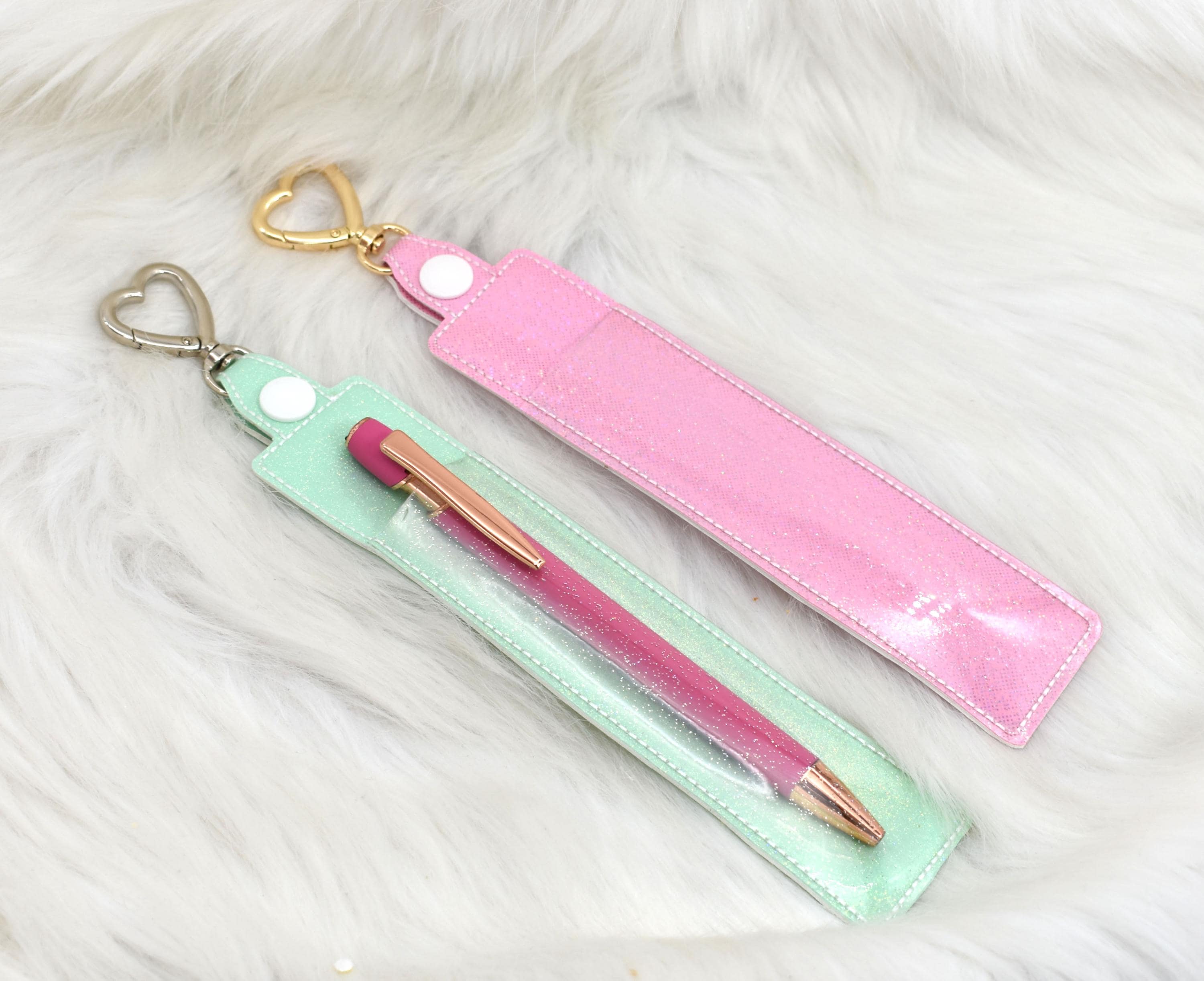 Pen Topper Keychain Glitter Pen Holder Keychain • Vinyl Pen Pouch • Clear Glitter Pen ...