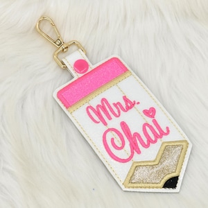 Pencil ID Holder, Personalized Bag Tag, Glitter Custom ID Holder, Vertical ID Card Case, Lanyard Accessory, Teacher Gift,Pencil Badge Holder