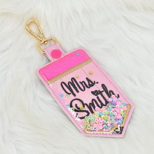 Pencil ID Holder, Personalized Bag Tag, Glitter Custom ID Holder, Vertical ID Card Case, Lanyard Accessory, Teacher Gift,Pencil Badge Holder