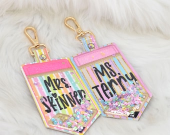 Pencil ID Holder, Alarm Badge Keychain Holder, Personalized Teacher Gifts, Teacher Vertical ID, Glitter Custom ID Holder, Lanyard Accessory