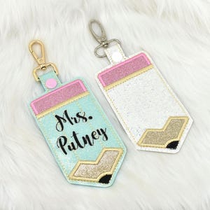 Pencil ID Holder, Personalized Bag Tag, Glitter Custom ID Holder, Vertical ID Card Case, Lanyard Accessory, Teacher Gift,Pencil Badge Holder