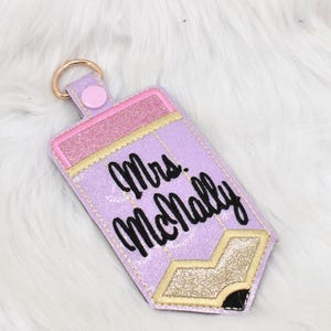 Pencil ID Holder, Personalized Bag Tag, Glitter Custom ID Holder, Vertical ID Card Case, Lanyard Accessory, Teacher Gift,Pencil Badge Holder