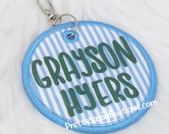 Personalized Fabric bag tag, Name tag, Embroidered Boys name tag, Bookbag name tag, Boy name tag, Shark Backpack tag, Luggage, Lunch box,