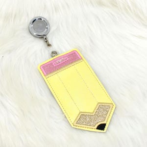 Pencil ID Holder, Personalized Bag Tag, Glitter Custom ID Holder, Vertical ID Card Case, Lanyard Accessory, Teacher Gift,Pencil Badge Holder