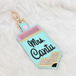 Pencil ID Holder, Personalized Bag Tag, Glitter Custom ID Holder, Vertical ID Card Case, Lanyard Accessory, Teacher Gift,Pencil Badge Holder