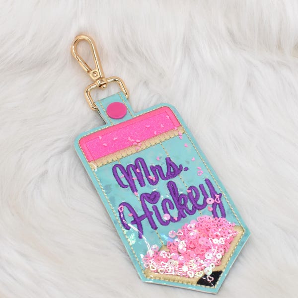 Pencil ID Holder, Personalized Bag Tag, Glitter Custom ID Holder, Vertical ID Card Case, Lanyard Accessory, Teacher Gift,Pencil Badge Holder