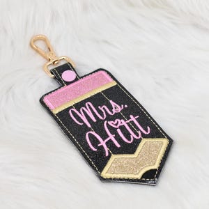 Pencil ID Holder, Personalized Bag Tag, Glitter Custom ID Holder, Vertical ID Card Case, Lanyard Accessory, Teacher Gift,Pencil Badge Holder