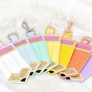 Pencil ID Holder, Personalized Bag Tag, Glitter Custom ID Holder, Vertical ID Card Case, Lanyard Accessory, Teacher Gift,Pencil Badge Holder