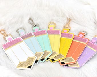 Portatarjetas de identificación para lápices, etiqueta personalizada para bolso, portatarjetas de identificación personalizado con purpurina, estuche vertical para tarjetas de identificación, accesorio para cordón, regalo para profesores, portatarjetas de identificación para lápices