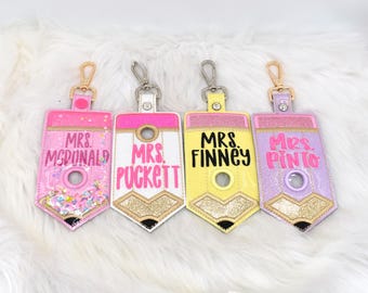 Pencil ID Holder, Alarm Badge Keychain Holder, Personalized Teacher Gifts, Teacher Vertical ID, Glitter Custom ID Holder, Lanyard Accessory