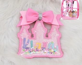 Personalized Fabric bag tag, Name tag, Embroidered name tag, Bookbag name tag, Glitter shaker name tag, Backpack tag, Luggage, Lunch box,