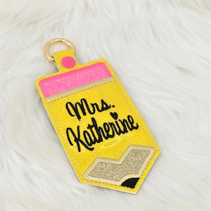 Pencil ID Holder, Personalized Bag Tag, Glitter Custom ID Holder, Vertical ID Card Case, Lanyard Accessory, Teacher Gift,Pencil Badge Holder