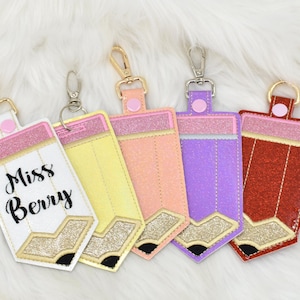 Pencil ID Holder, Personalized Bag Tag, Glitter Custom ID Holder, Vertical ID Card Case, Lanyard Accessory, Teacher Gift,Pencil Badge Holder