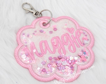 Personalized Fabric bag tag, Name tag, Embroidered name tag, Bookbag name tag, Glitter shaker name tag, Backpack tag, Luggage, Lunch box,