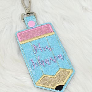 Pencil ID Holder, Personalized Bag Tag, Glitter Custom ID Holder, Vertical ID Card Case, Lanyard Accessory, Teacher Gift,Pencil Badge Holder