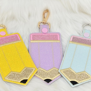 Pencil ID Holder, Personalized Bag Tag, Glitter Custom ID Holder, Vertical ID Card Case, Lanyard Accessory, Teacher Gift,Pencil Badge Holder
