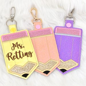 Pencil ID Holder, Personalized Bag Tag, Glitter Custom ID Holder, Vertical ID Card Case, Lanyard Accessory, Teacher Gift,Pencil Badge Holder