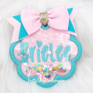 Personalized Fabric bag tag, Name tag, Embroidered name tag, Bookbag name tag, Glitter shaker name tag, Backpack tag, Luggage, Lunch box,