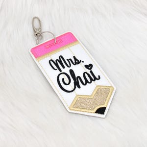 Pencil ID Holder, Personalized Bag Tag, Glitter Custom ID Holder, Vertical ID Card Case, Lanyard Accessory, Teacher Gift,Pencil Badge Holder