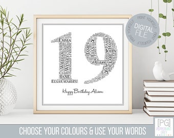 Personalised 19th Birthday Printable Word Art Image