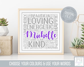 Word Art Gift -  Personalised Birthday Word Art - Printable Gift - Personalised Gift