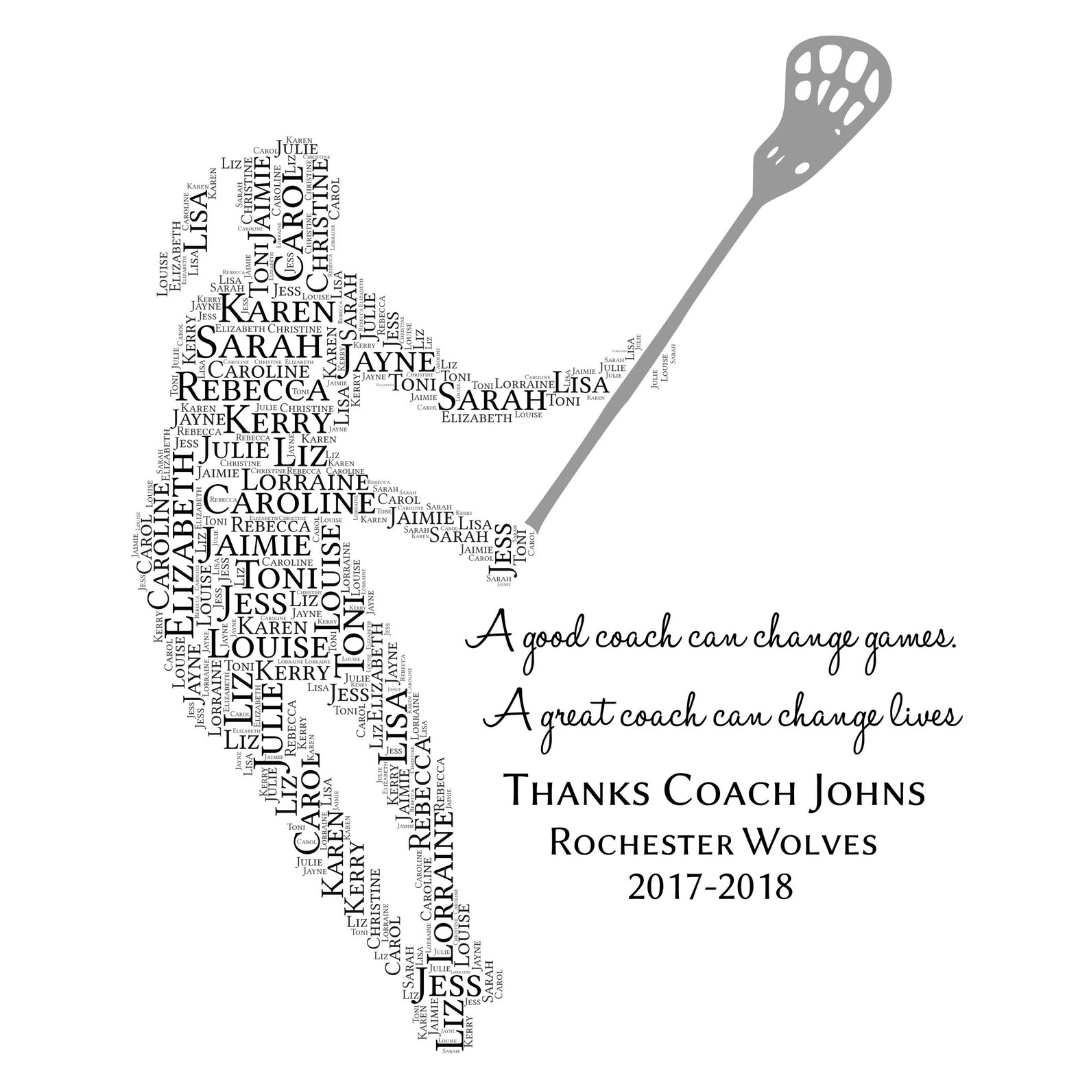 Ladies Lacrosse Coach Gift Lacrosse Word Art Printable Gift