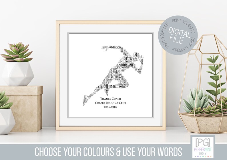 Gift for Runners, Running Coach Gift Runner Word Art Printable Gift