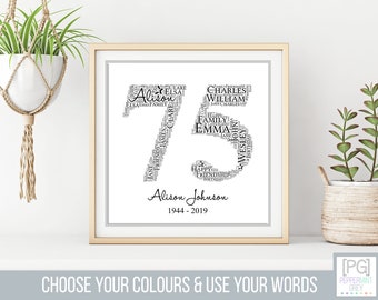 Personalised 75TH BIRTHDAY GIFT -  Personalised Birthday Word Art - Printable Gift - Personalised Gift