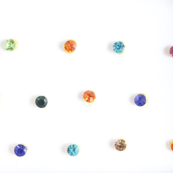 25 Multicolor Stick On Face Jewels,Fake Nose Stud Bindis,Diamond Crystal Bindis,India Bindis,Colorful Stone Bindis, Self Adhesive Stickers