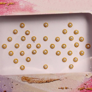 White Pearl Round Gold Bindis Stickers,White Round Bindis,Pearl Bindis,Pearl Face Jewels, Bindis,Christmas Gift,Self Adhesive Stickers