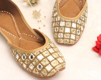 Taille US 4.5 or mariée mariage chaussures femmes Lehnga indien Jutti chaussures/or mariage appartements/or ballerines/Khussa chaussures/Punjabi chaussures