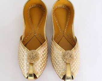 Handgemachte Goldhochzeit Jutti Schuhe: Indische Brautschuhe Ballerinas Größe 55
