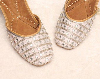Handmade Silver Sequence Punjabi Jutti, Indian Bridal Shoes