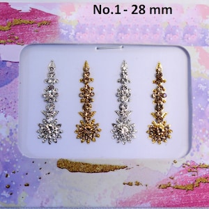 Bindi Long Gold Silver Face Bindis Jewels,Long Bindis Stickers,Stone Bindis,Gold Bindis,India Bindis,Bollywood Bindis,Self Adhesive Stickers