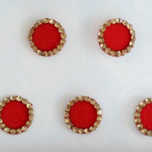 Red Round Bindis with Gold Stone Outline ,Wedding Round Bindis,Velvet Red Bindis,Round Plain Red Face Jewels Bindis,Bollywood Bindis Sticker
