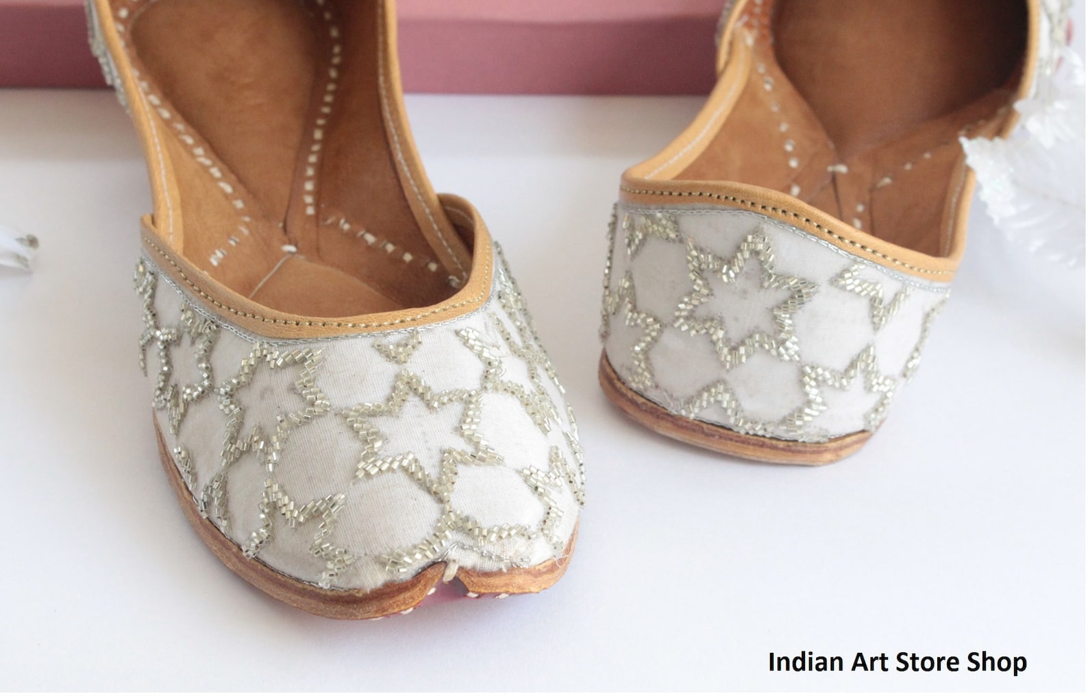 white shoes/women bridal wedding silver star jutti shoes/punjabi flats/silver ballet flats/khussa shoes/fancy juti shoes/