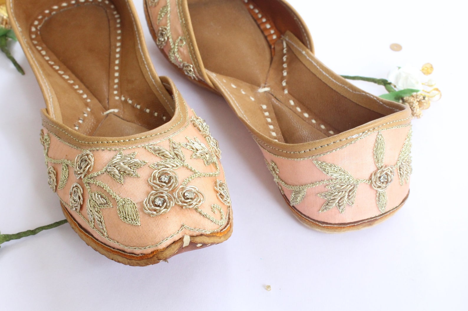 indian bridal wedding shoes/bollywood women peach lehnga gold jutti shoes/gold wedding ballet flats/khussa punjabi shoes us size