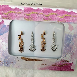 Bindis largos de plata y oro para el rostro, joyas Bindis, Bindis de piedra, joyas para festivales, Bindis de la India, Bindis largos, regalo de cumpleaños de arte corporal de belleza para ella