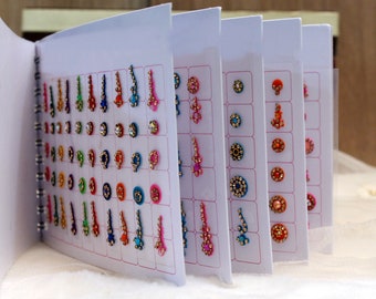 250  Round long rhinestones Bindi Stickers,Round long Bindis,Colorful Bindis,Multicolor Face Jewels Bindi,Bindis book,Self Adhesive Stickers