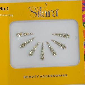 Bindis de piedra larga: joyas faciales de plata, arte corporal para festivales