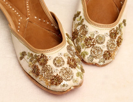 US Size 5 8.5 Indian Shoes Bridal Gold Wedding Shoes women Lehnga