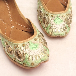 Mariage indien/chaussures vert Lehnga or Jutti chaussures mariage Ballet Flats appartements/Jasmine chaussures chaussures/khoussa/Punjab chaussure
